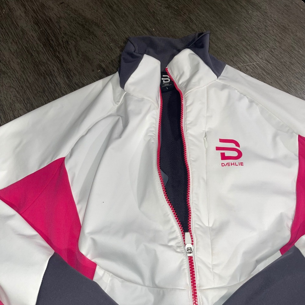 Daehlie Womens L White Pink Softshell Jacket Ski Training Full Zip Colorblock